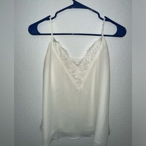 WHITE V NECK TANK TOP WITH LACE DETAILING